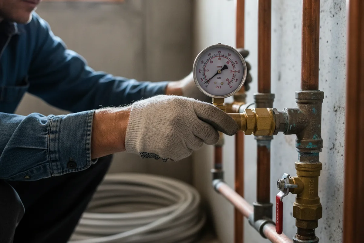 Pressure testing a repaired line during Water Line Repair in Reading